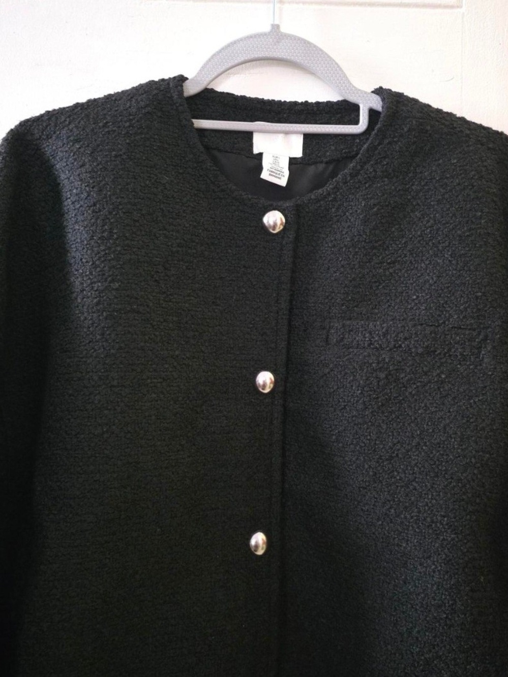 Black Button-Front Bouclé Jacket - Picture 2 of 3